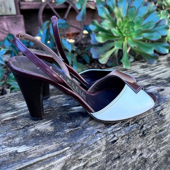 Anne Klein Peep Toe Slingback Brown White Colorblock Italy Heels Women’s Size 6M - Picture 5 of 10